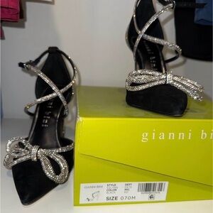 Gianni Bini Black Crystal-Strap Pointed Toe Heels
